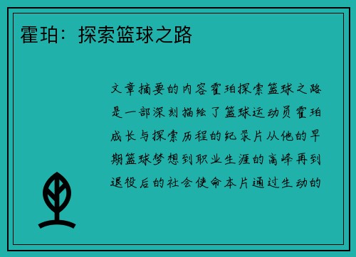 霍珀：探索篮球之路