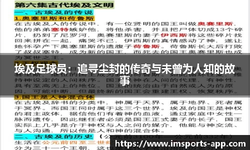 埃及足球员：追寻尘封的传奇与未曾为人知的故事